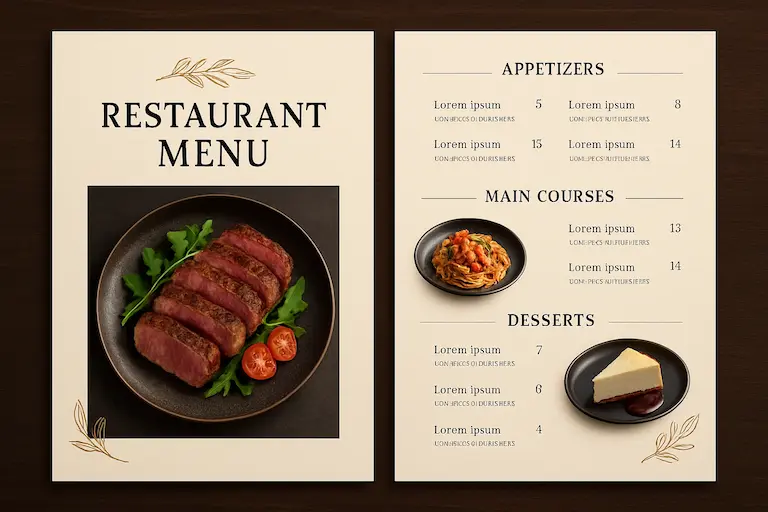 Шаблони меню для кафе та ресторанів